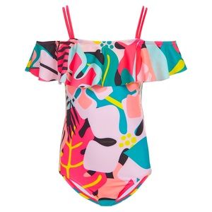 Calvin Klein Big Girls Printed Flutter One-Piece Swimsuit